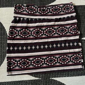 Geometric Patterned Skirt - Black, White, Brown